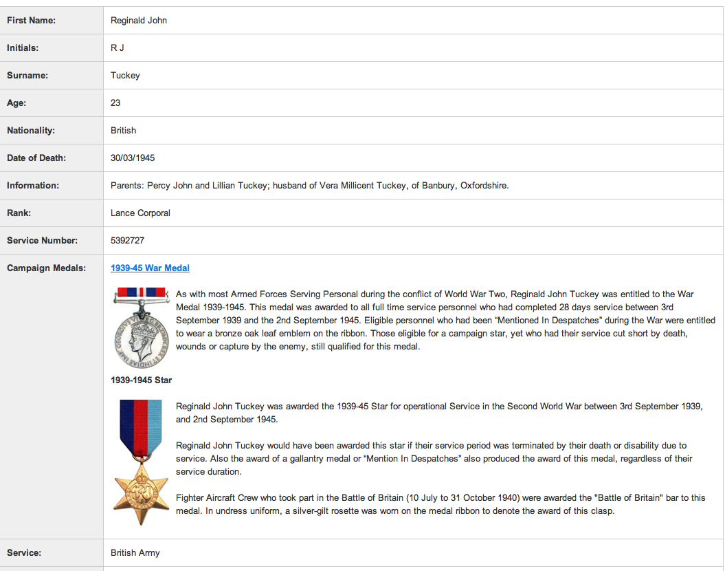 Reginald Tuckey's Service Medals